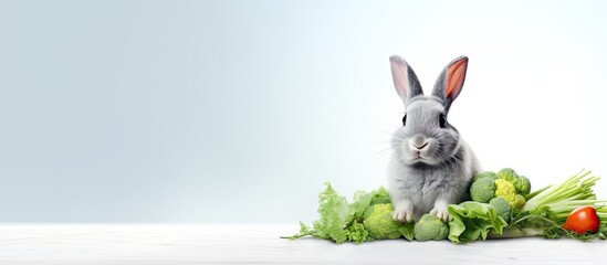 Fototapeta na wymiar A rabbit on a mound of veggies