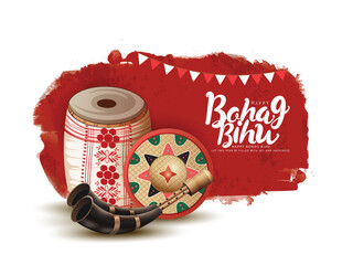 Creative greeting illustearion of Bihu Assamese New Year, Harvest Festival Of Assam.