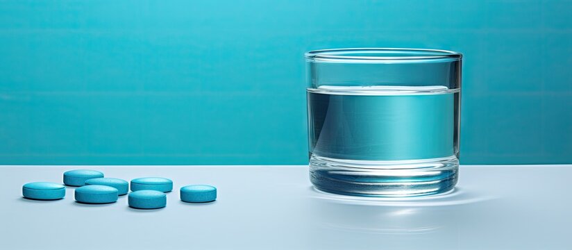 Medication pills with a water glass