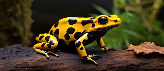 Fototapeta premium A yellow and black frog on a log
