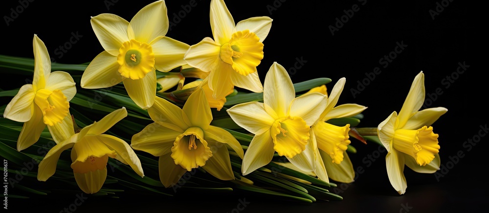 Canvas Prints Yellow flowers in vase on black surface