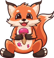 cute fox hold ice cream illustration vector