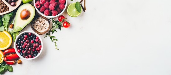 A close up of an assortment of produce on a white background - obrazy, fototapety, plakaty