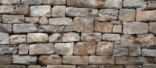 Rustic Stone Wall Featuring Varied Patterns of Brown and White Stones