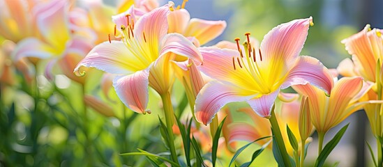 Pink and yellow flowers in a garden