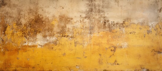 A close up of a yellow and brown wall with a white and black cat