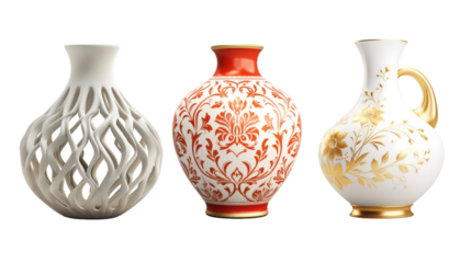 Vase decorated interior on transparent background.