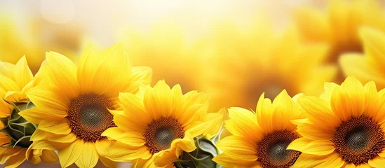 Keuken spatwand met foto Vibrant Sunflowers Standing Tall in the Beautiful Sunflower Field on a Sunny Day © Ilgun
