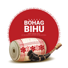 Creative greeting illustearion of Bihu Assamese New Year, Harvest Festival Of Assam.