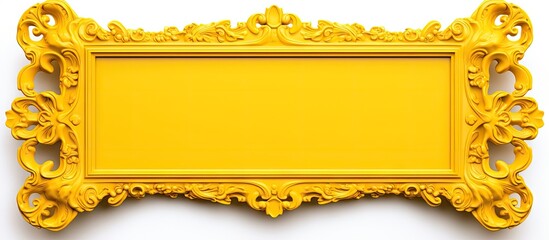 Yellow-framed mirror with floral design hanging on wall