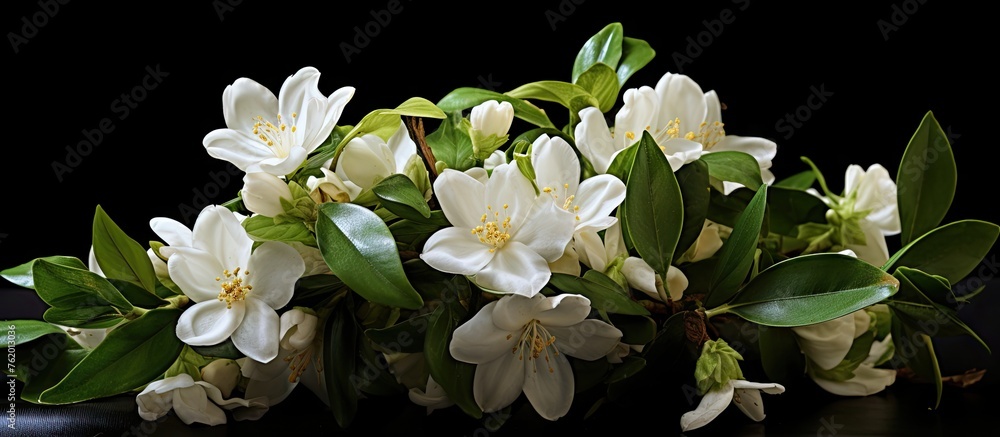 Canvas Prints A bouquet of white flowers on a black table