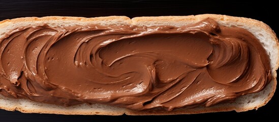 A piece of bread covered with delicious chocolate frosting