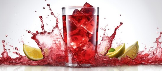 Red liquid with lime slices in a glass