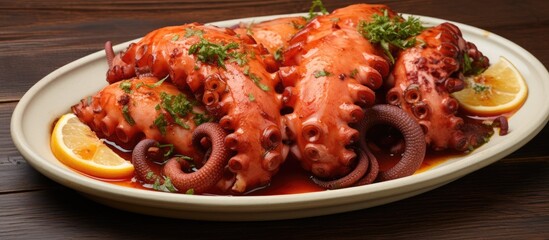 Octopus tentacles with lemon and parsley