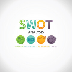 SWOT Analysis Strategy Planning Technique Business Marketing Wheel Infographic. Strengths, Weakness, Opportunities, and Threats