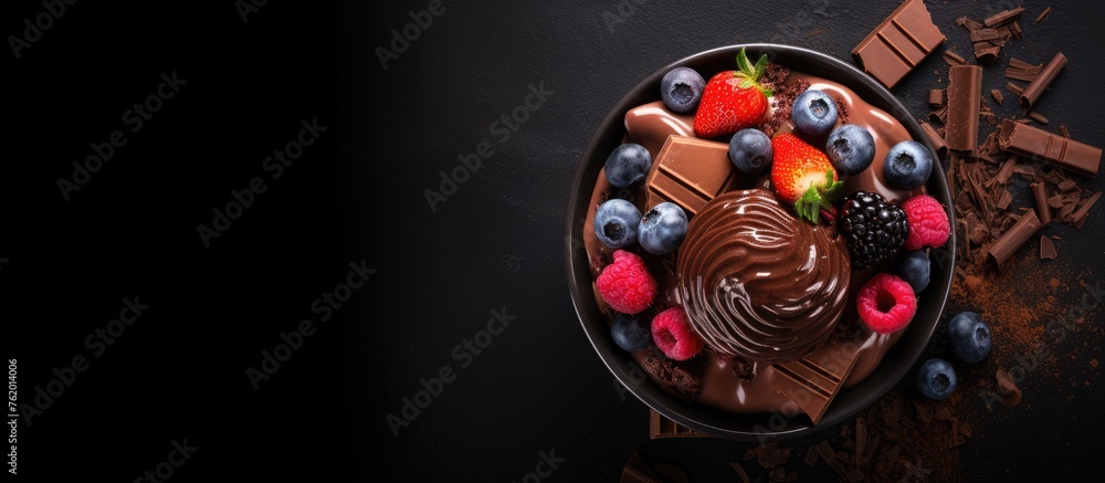 Poster Chocolate and berries served with chocolate chips and bars