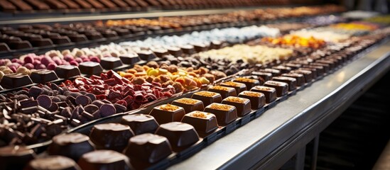 Chocolates arranged on conveyor belt © Ilgun