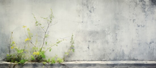 Plant sprouting from concrete wall - obrazy, fototapety, plakaty