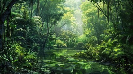 Amazonian lush rain forest jungle. Save the planet concept.