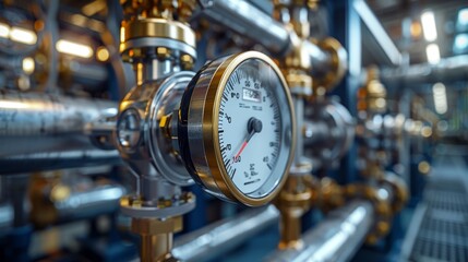 Fototapeta premium 3D Rendering manometer with a gas pipe in the background.