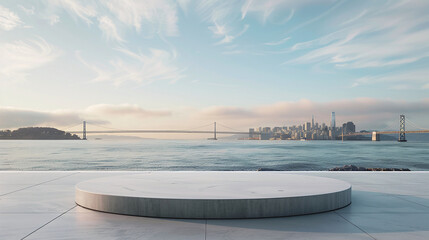 The background image for the product display is a view of San Francisco. Ai generate. - obrazy, fototapety, plakaty