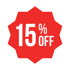 red 15 percent discount label on white background