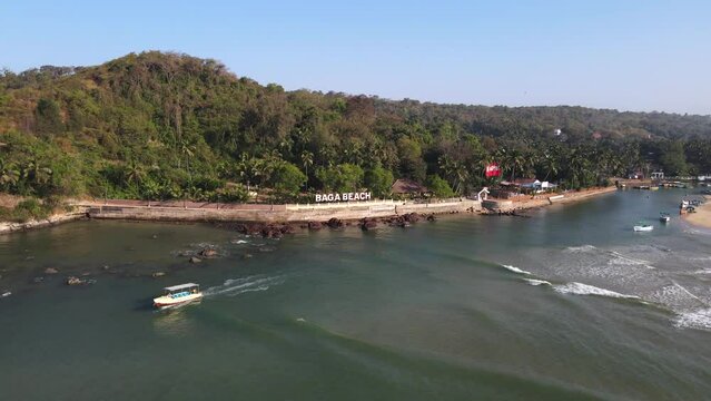 An Aerial shot of Baga Beach at Goa, India
