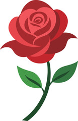 Illustration of a red rose with green leaves isolated on white background