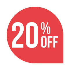 red 20 percent discount label on white background