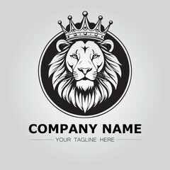 a lion with crown logo company black on white background vector image