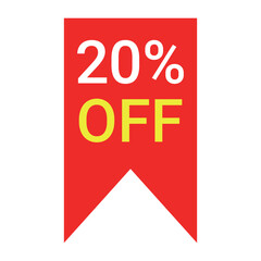 red 20 percent discount label on white background