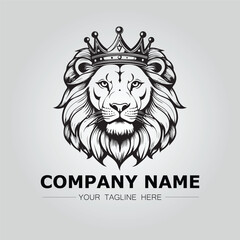 a lion with crown logo company black on white background vector image