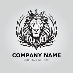 a lion with crown logo company black on white background vector image