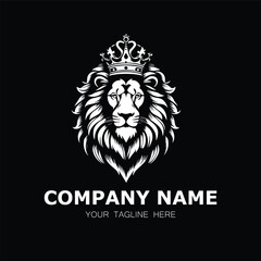 a lion with crown logo company black on white background vector image