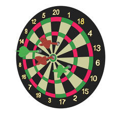 Dartboard game with four pins. Vector illustration.