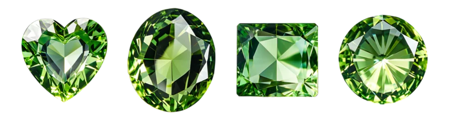 Fototapete peridot green gems stone collection, heart, round, oval shape gloving diamond stones, isolated on transparent background, icons logo vector png © Roshan's PNG images