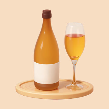 bottle and glass of wine cartoon illustration