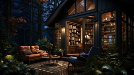 Fototapeta na wymiar Furnished Living Room With Book Shelf