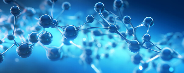 Vibrant image of blue molecules connecting in a network symbolizing connectivity and scientific...