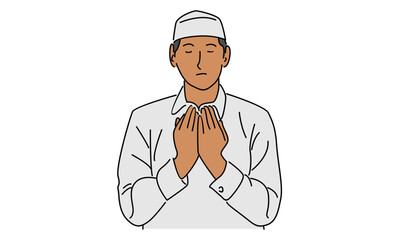 line art color of muslim men praying