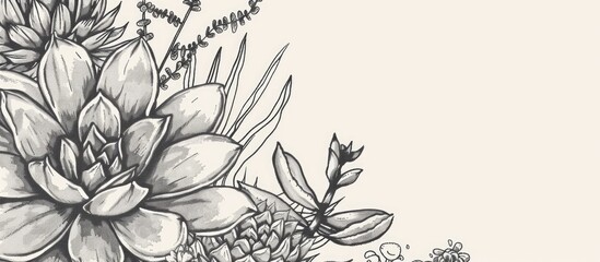 Hand-drawn succulent banner for eco and flower shop.
