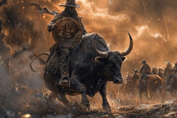 Men Riding Bulls in Rodeo - obrazy, fototapety, plakaty