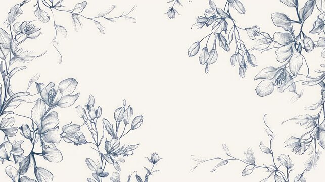 Nature-inspired art: Hand-drawn botanical leaves on a pure white background.