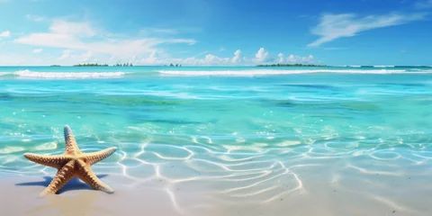 Poster star fish on blue beach sands © Tomi adi kartika