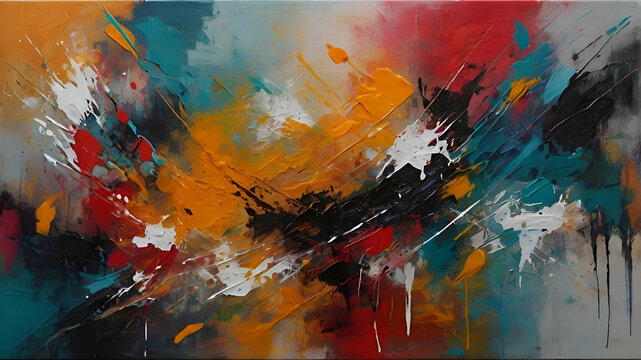 Colorful modern artwork, abstract paint strokes, oil painting on canvas. Acrylic art, artistic texture. Brush daubs and smears grunge background