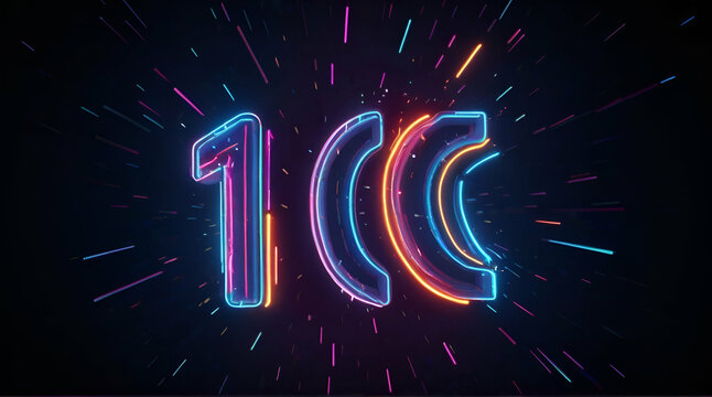 10K Followers Title in dynamic and multicolor animated neon letters lit with lightnings. 4K clip on dark blue background with colorful glowing and moving strips and . generat ai 