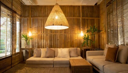 ナチュラルな素材で作られたインテリアのモダンな日本風の部屋