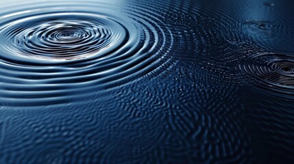 Water rings, ripples on dark blue - obrazy, fototapety, plakaty