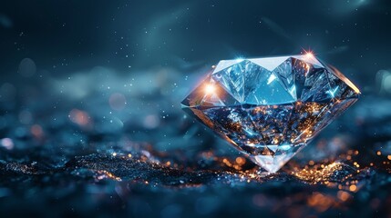 Obraz premium Glowing diamond symbol isolated on blue background. Luxury.