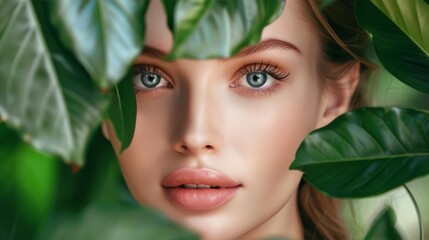 Close up of beautiful young woman. Arrows, glowing dark skin, wet lip gloss. Beauty and sensuality, portrait, face, fashion, woman, female, skin, makeup, young, model, style